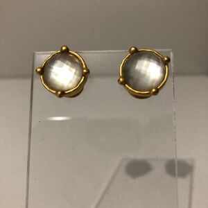 Julie Vos Honey Stud Goldtone Iridescent White Crystal Quiet Luxury Earrings